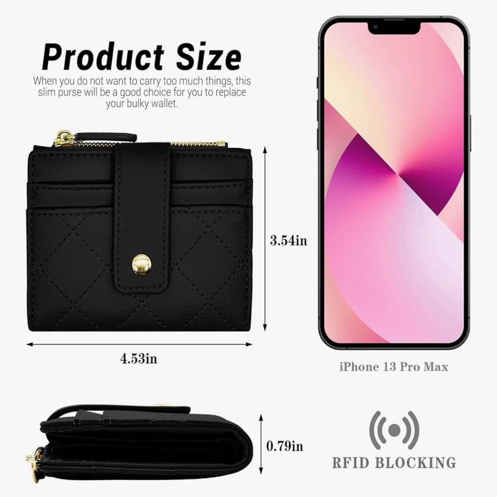 🆕 Women Wallet, Small Slim PU Leather Bifold Wallet with Zipper Coin Pocket - Picture 3 of 7